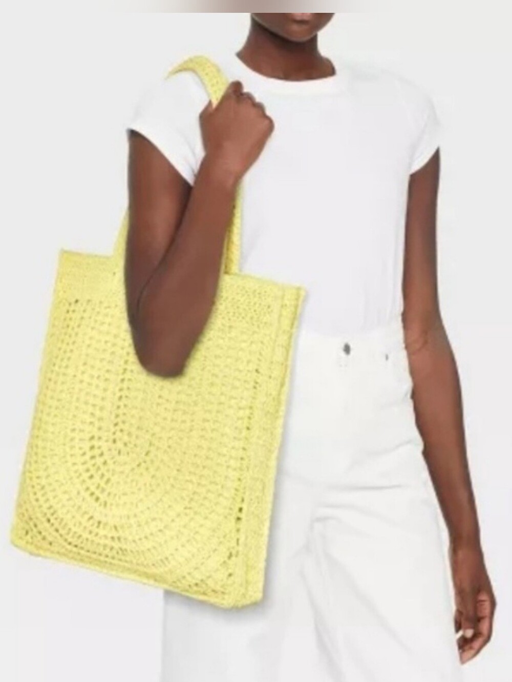 NWT Universal Thread Yellow Crochet Tote Handbag Boho Beach Market Bag Cotton